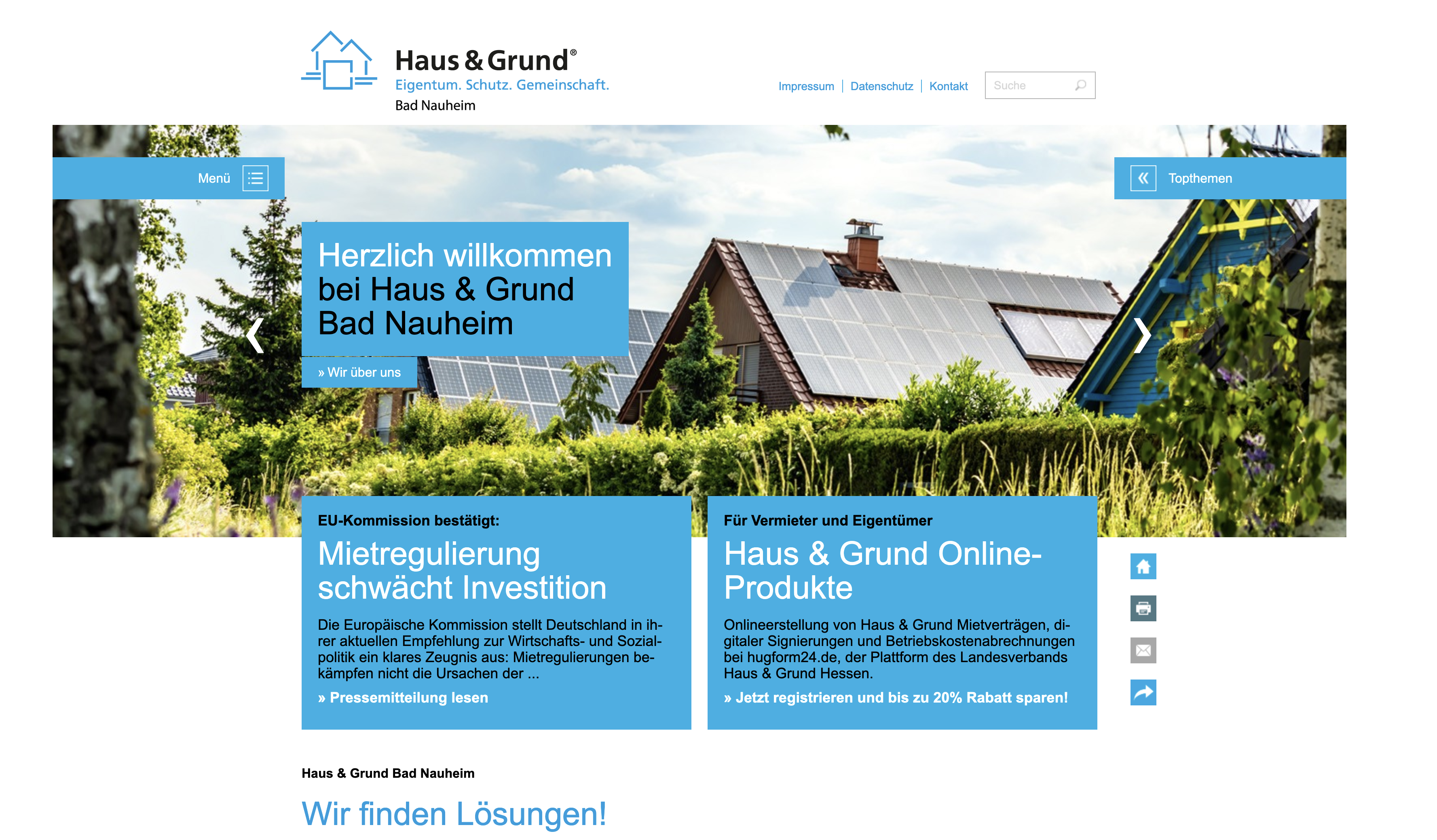 Webseitenansicht Haus & Grund Bad Nauheim e.V.