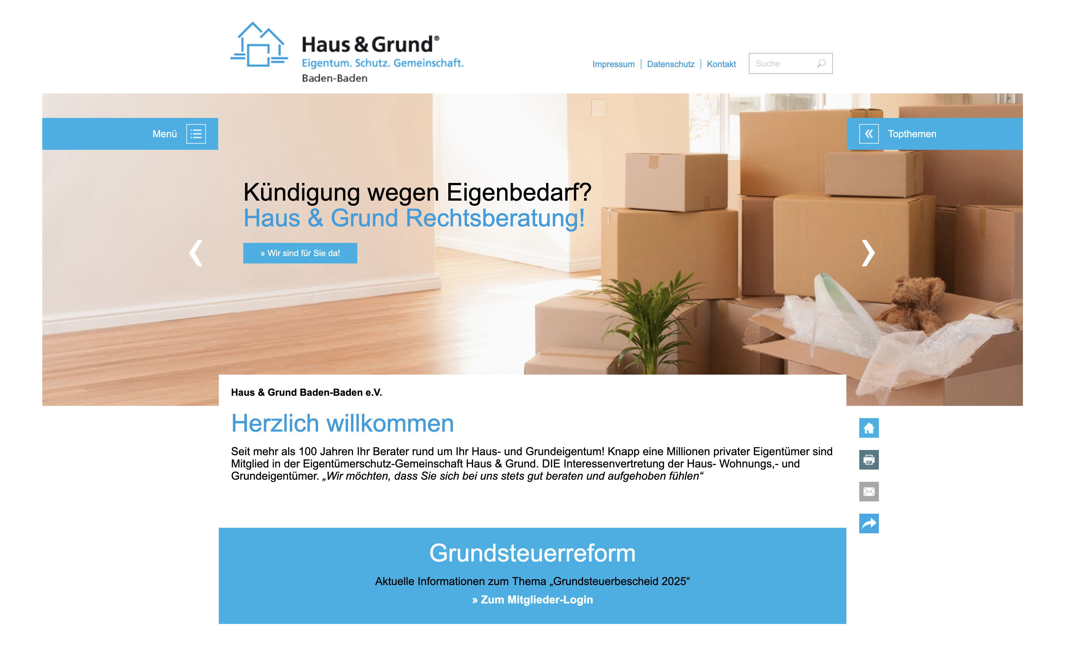 Webseitenansicht Haus & Grund Baden-Baden e.V.