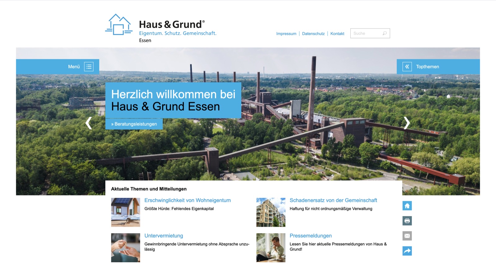 Webseitenansicht Haus & Grund Essen e.V.