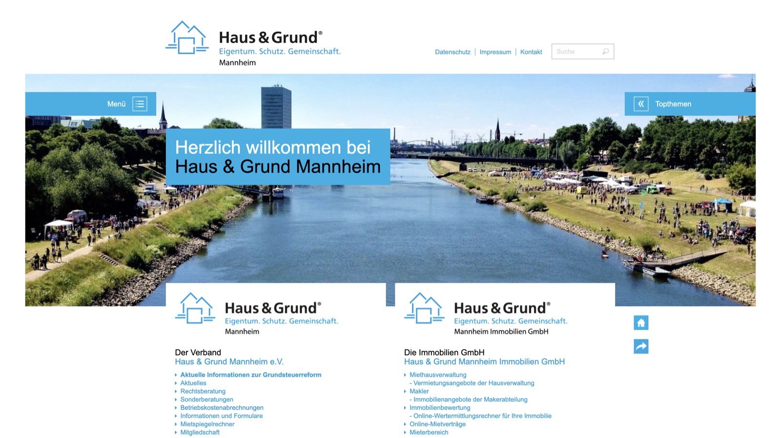 Webseitenansicht Haus & Grund Mannheim e.V.